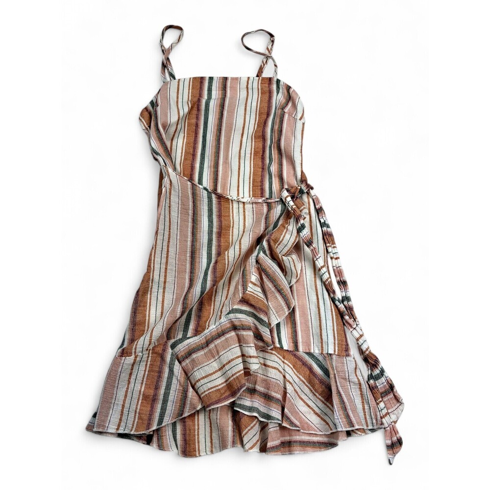 Polly Striped Wrap Ruffle‎ Mini Dress Size 2 Spaghetti Straps